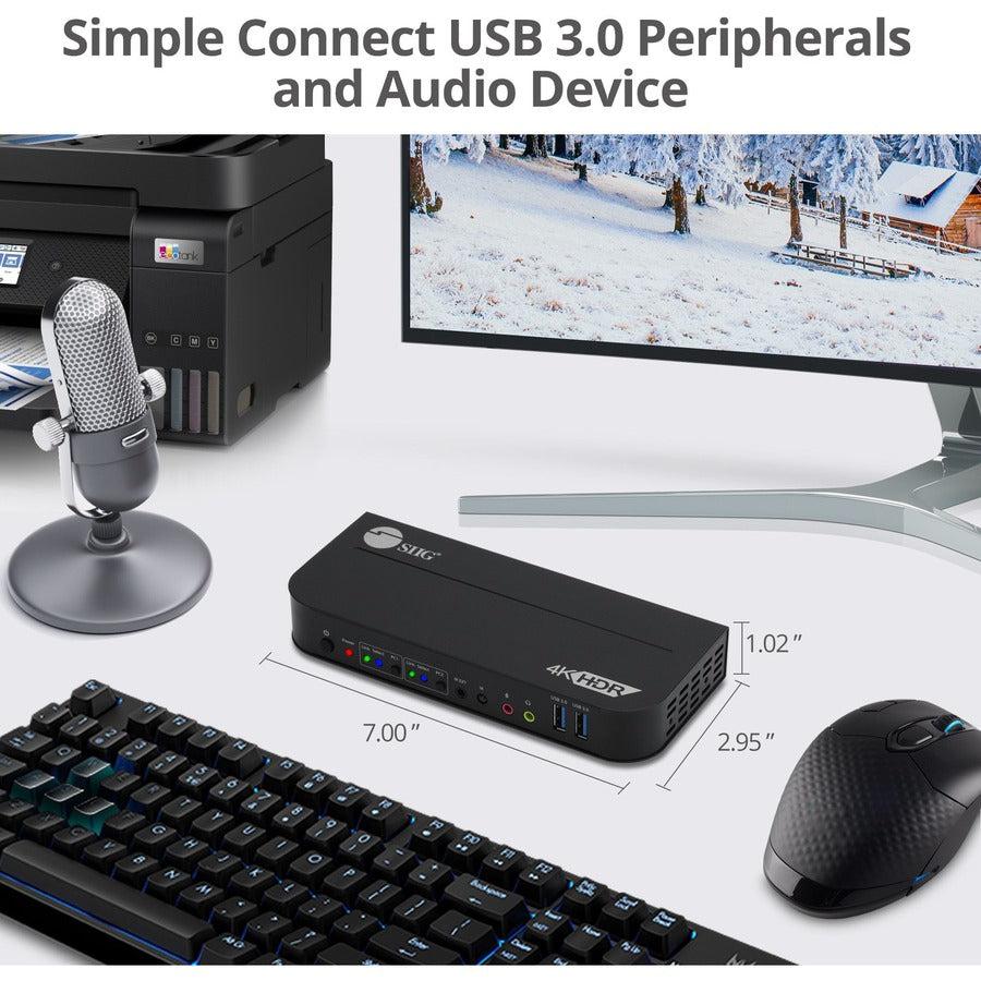 SIIG 2x1 DisplayPort 4K KVM Switch USB 3.0 Remote Control CE-KV0C11-S1