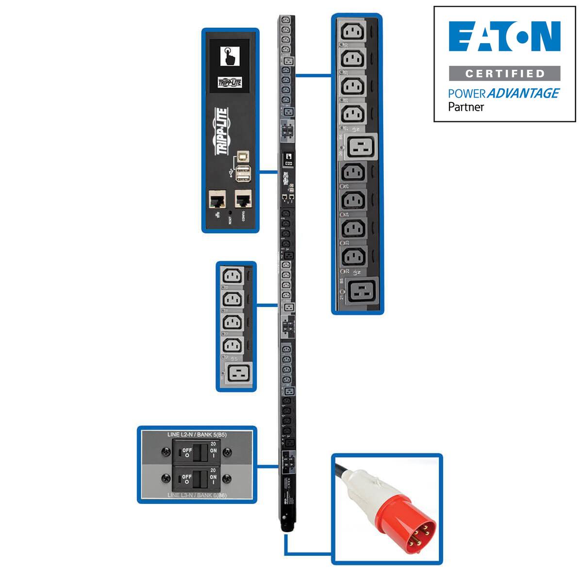 3-Phase Switched PDU - 28.8kW Power Distribution Unit with Remote Monitoring | Tripp Lite PDU3XEVSR6G63B