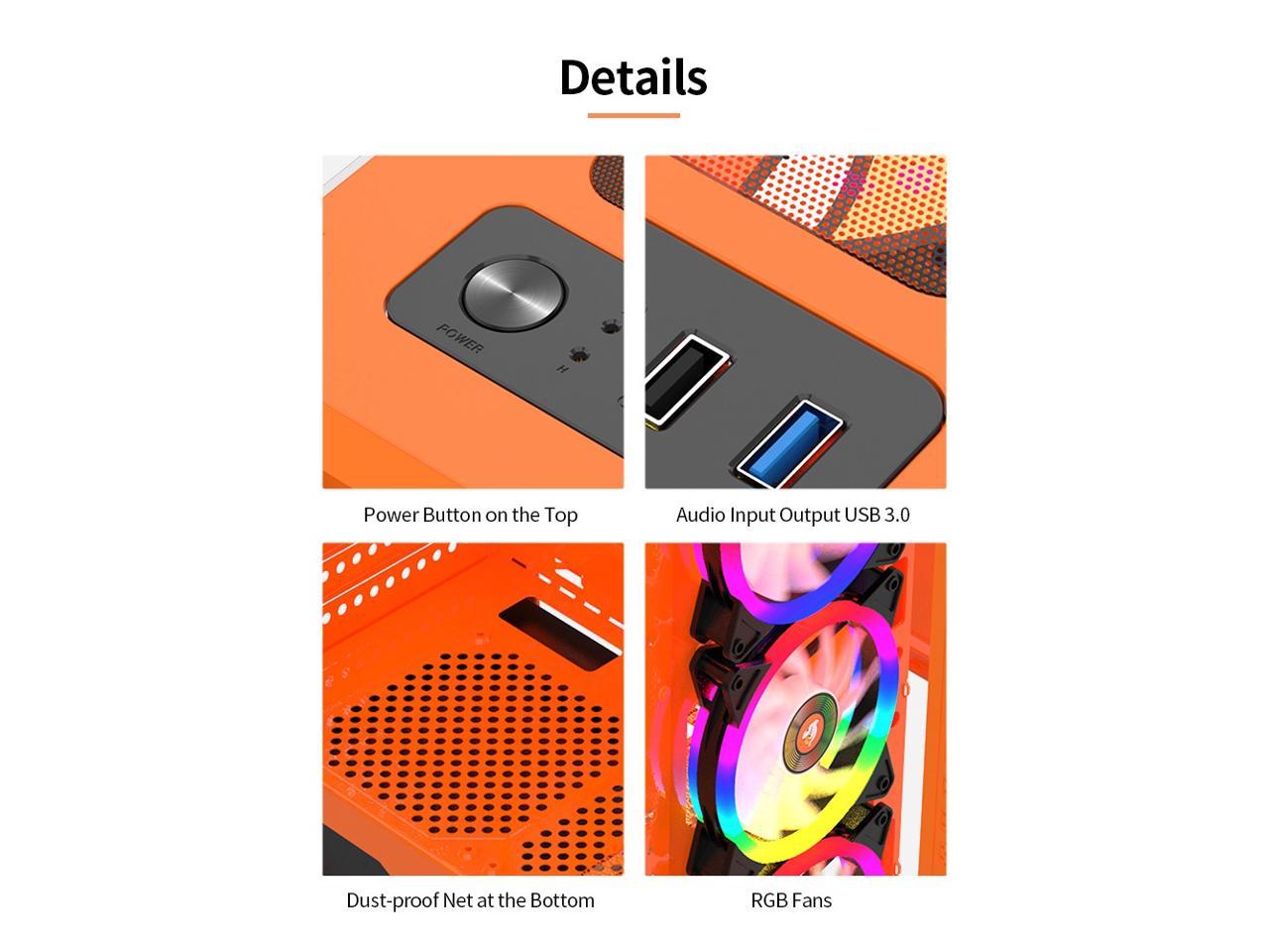 330-9 Gaming Computer Case Host Supports Atx Microe Atx Motherboard 240Mm Water Cooler Game Chassis Case Rgb Orange