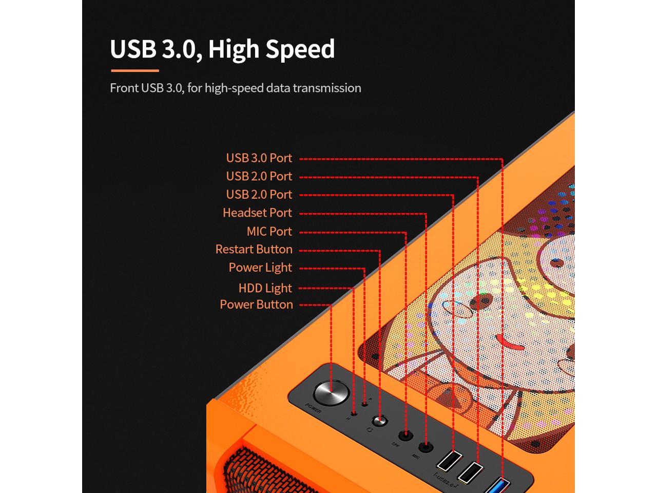 330-9 Gaming Computer Case Host Supports Atx Microe Atx Motherboard 240Mm Water Cooler Game Chassis Case Rgb Orange