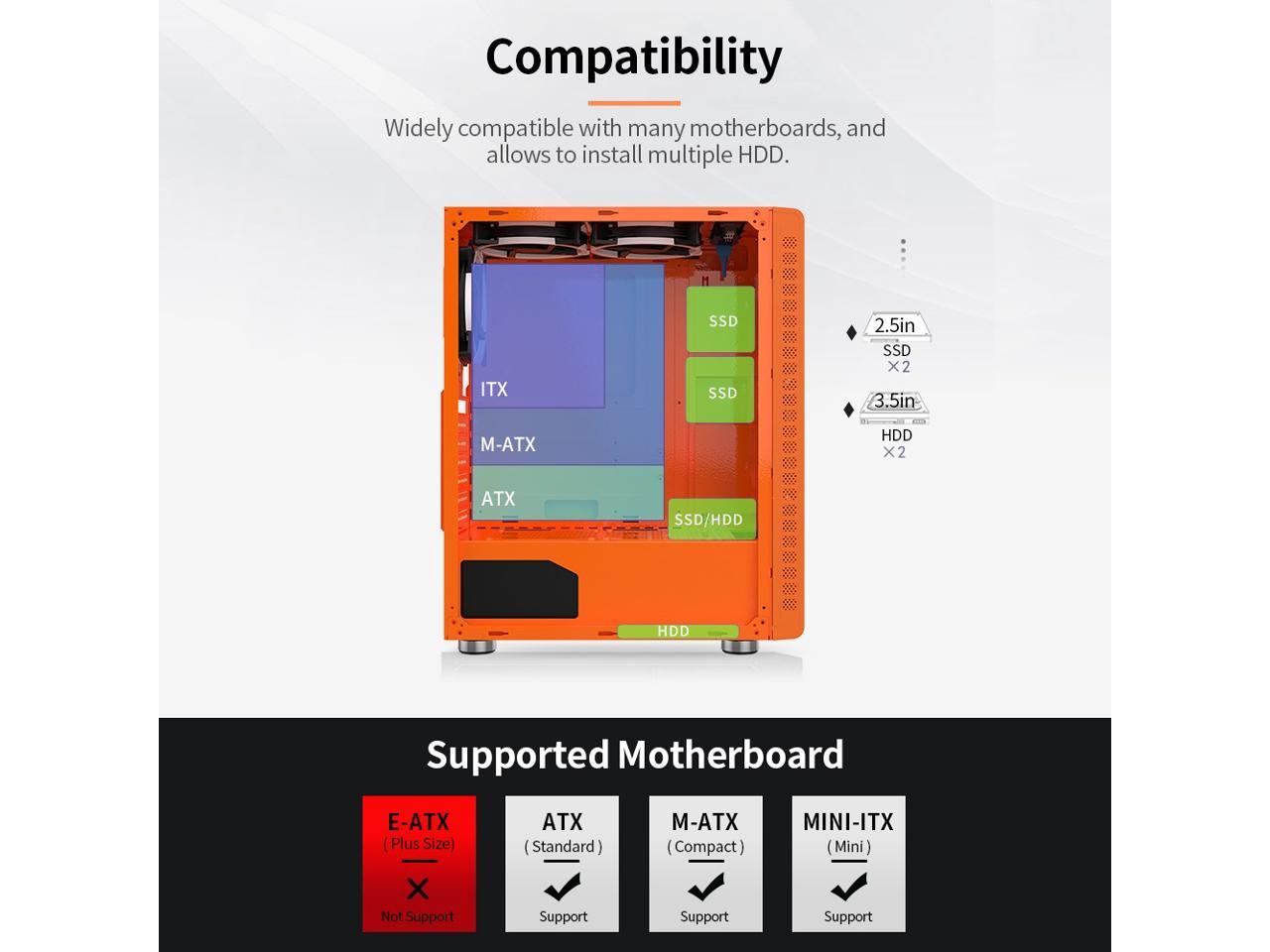 330-9 Gaming Computer Case Host Supports Atx Microe Atx Motherboard 240Mm Water Cooler Game Chassis Case Rgb Orange
