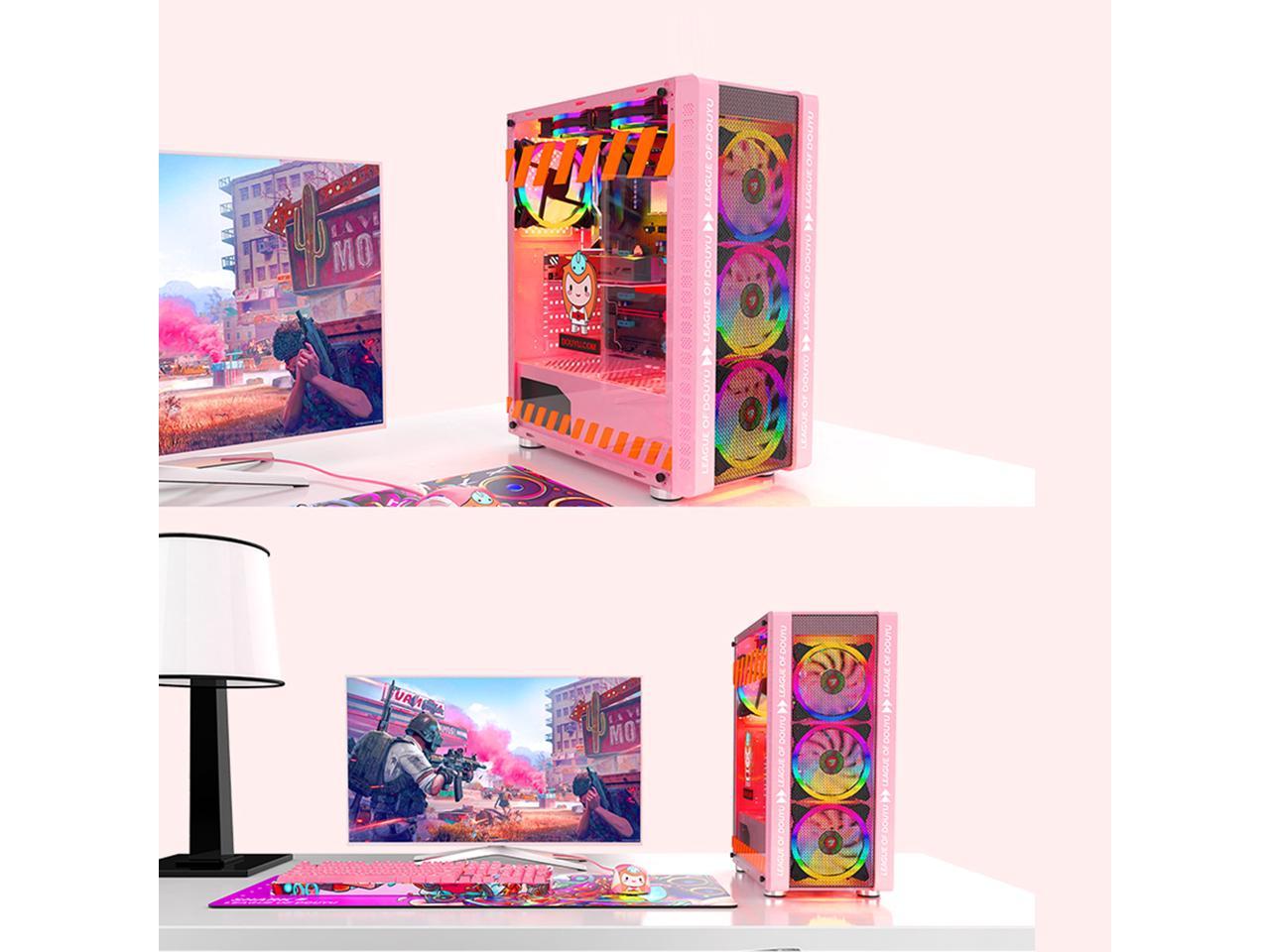 330-9 Gaming Computer Case Host Supports Atx Microe Atx Motherboard 240Mm Water Cooler Game Chassis Case Rgb Pink