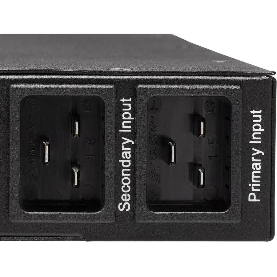 3.8kW Single-Phase Switched Automatic Transfer Switch PDU, Two 200-240V C20 Inlets, 8 C13 & 2 C19 Outputs, 1U, TAA PDUMH20HVATNET