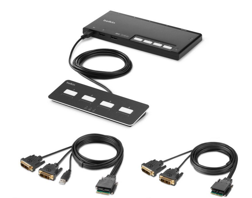 4-Port Dual Head DVI Modular Secure KVM Switch PP4.0 W/ Remote F1DN204MOD-DD-4