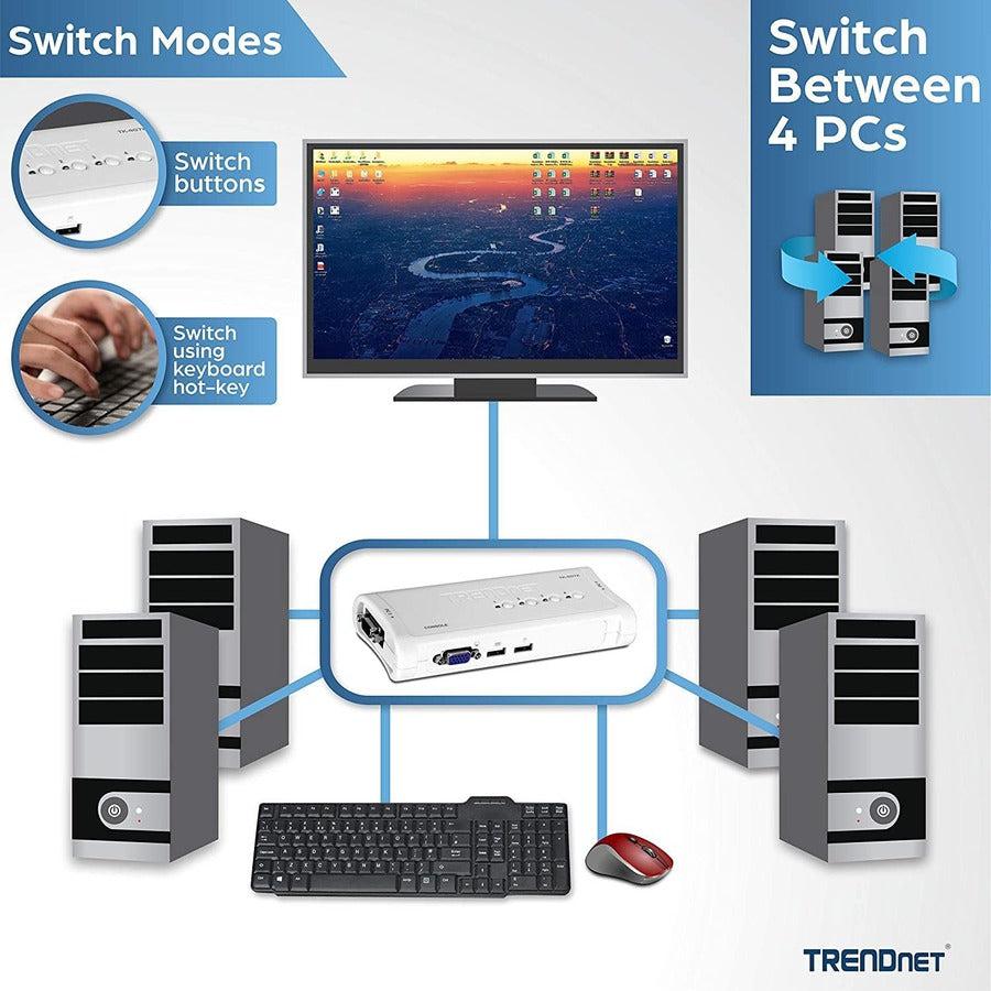 4 Port USB KVM Switch with Cables - VGA Computer Switching Solution | TRENDnet TK-407K