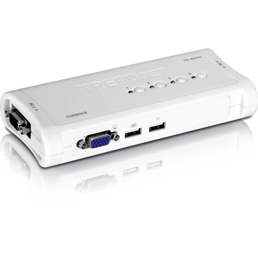 4 Port USB KVM Switch with Cables - VGA Computer Switching Solution | TRENDnet TK-407K