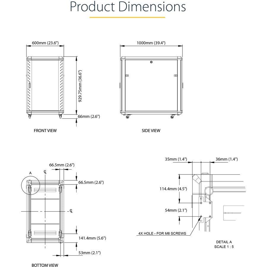 4-Post Server Rack Cabinet - 18U Lockable IT Equipment Rack | Tecisoft RK1836BKF