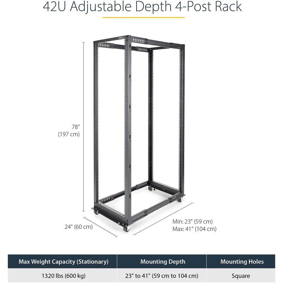 42U Mobile Open Frame Server Rack - Adjustable Depth | StarTech 4POSTRACK42