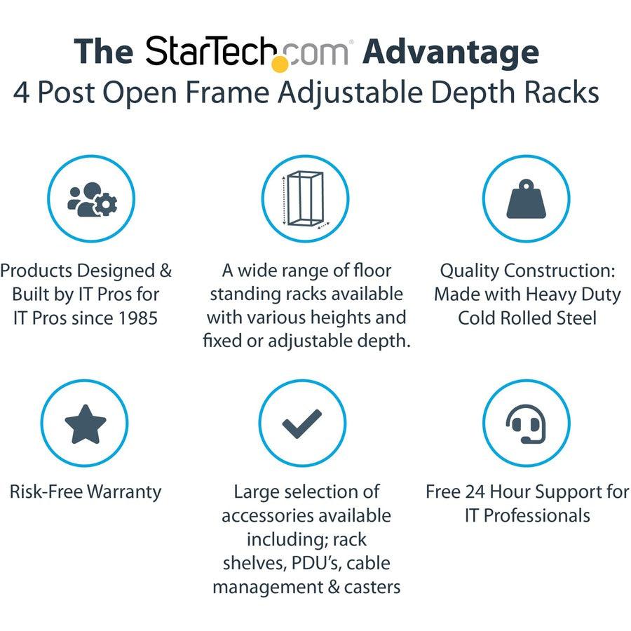 42U Mobile Open Frame Server Rack - Adjustable Depth | StarTech 4POSTRACK42