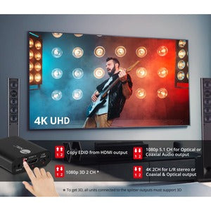4K HDMI Audio Extractor Converter - Toslink Optical & Analog Stereo | Tecisoft CE-H26Q11-S1