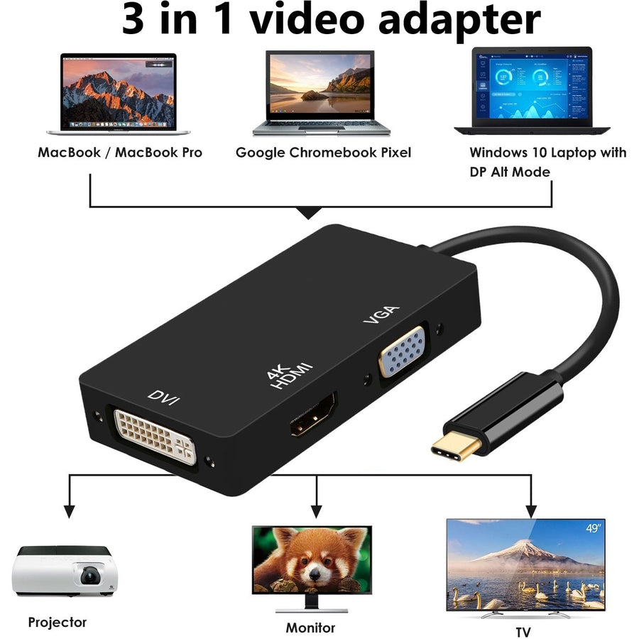4XEM 3 in 1 USB Type C Hub To HDMI DVI VGA Adapter 4XUSBCHDMIDVIVGA