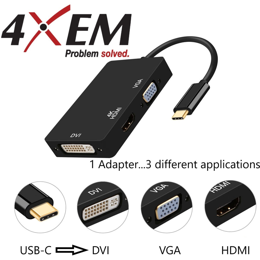 4XEM 3 in 1 USB Type C Hub To HDMI DVI VGA Adapter 4XUSBCHDMIDVIVGA