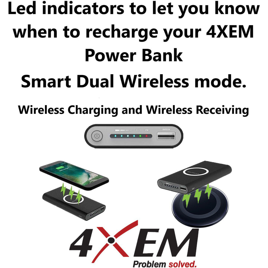 4XEM Fast Wireless Charging Power Bank Black 4XWLSPWRBANKBK