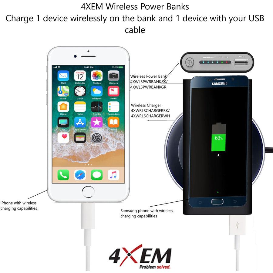 4XEM Fast Wireless Charging Power Bank Black 4XWLSPWRBANKBK