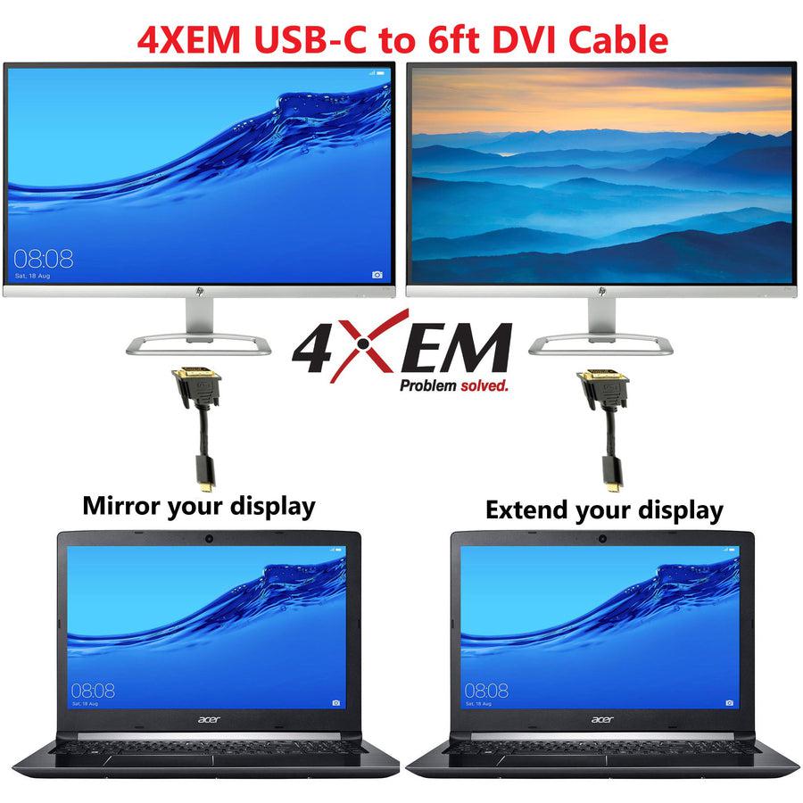 4XEM USB-C to DVI Cable 4XUSBCDVI6B