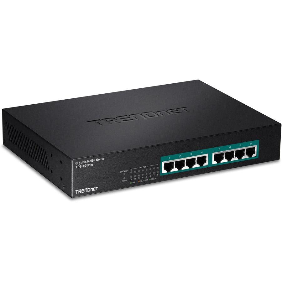 8-Port Gigabit PoE+ Switch - TRENDnet GREENnet Fanless Rackmount | TechSoft TPE-TG81G