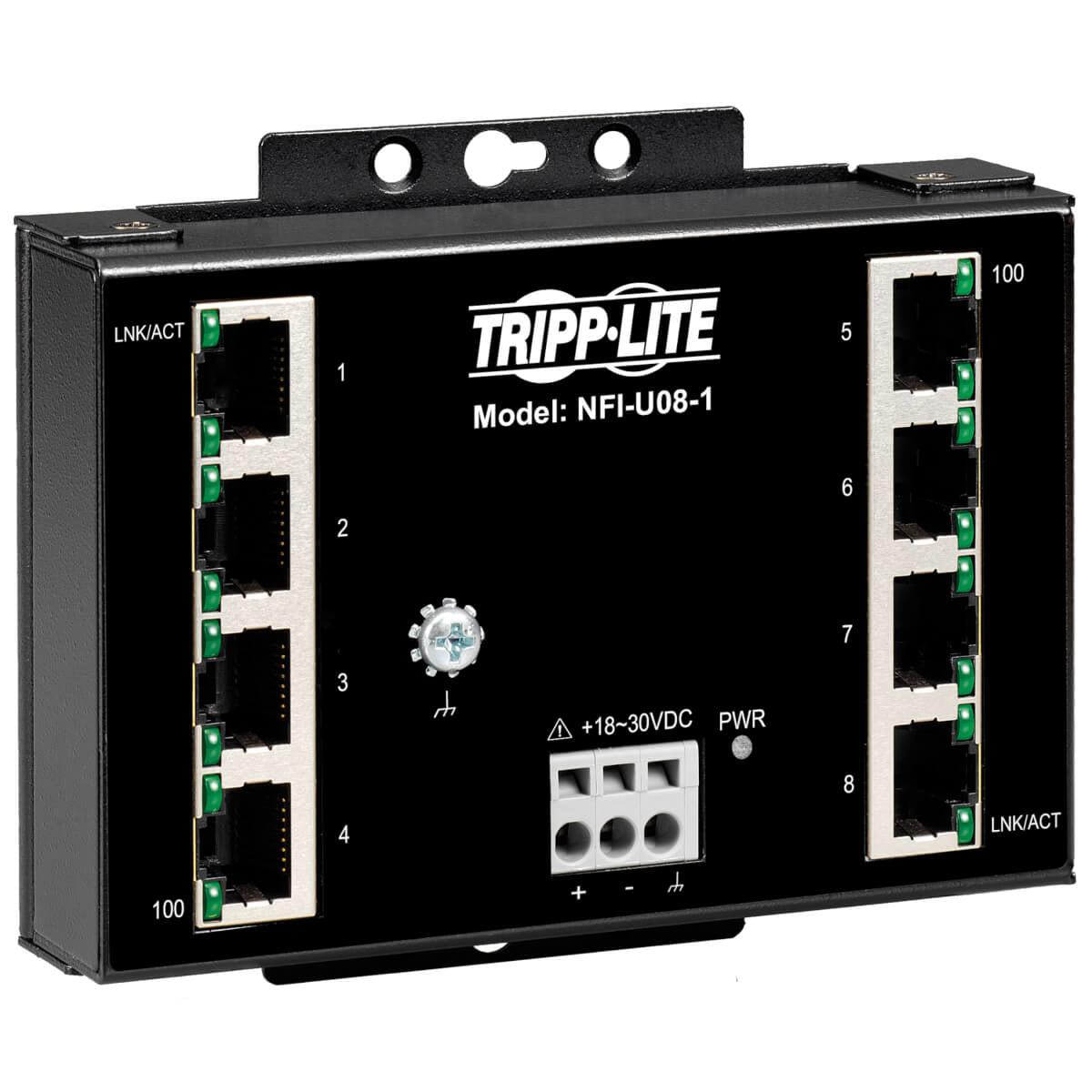 8-Port Industrial Network Switch, 10/100 Ethernet, DIN or Wall Mount NFI-U08-1