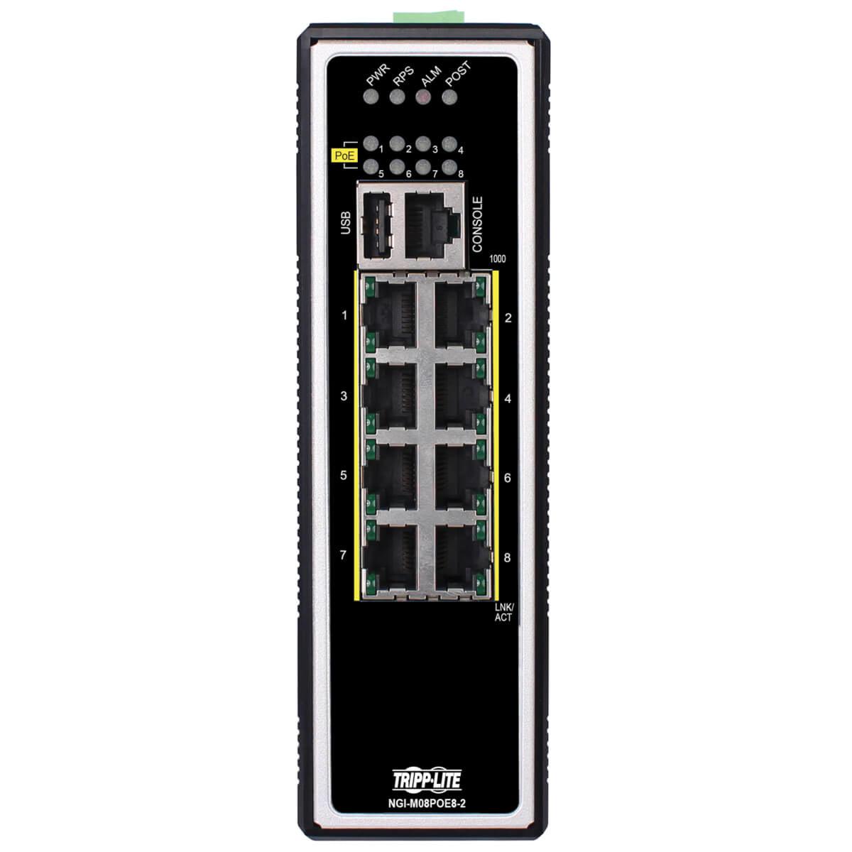 8-Port Managed Industrial Ethernet Switch PoE+ DIN Mount - Rugged Network Solution | TeCiSoft NGI-M08POE8-L2