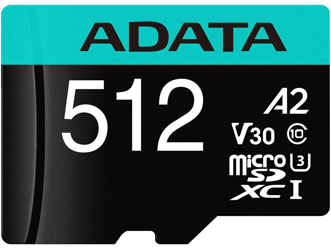 Adata 512Gb Premier Pro Microsdxc Uhs-I U3 / Class 10 V30 A2 Memory Card With Sd Adapter, Speed Up To 100Mb/S (Ausdx512Gui3V30Sa2-Ra1)