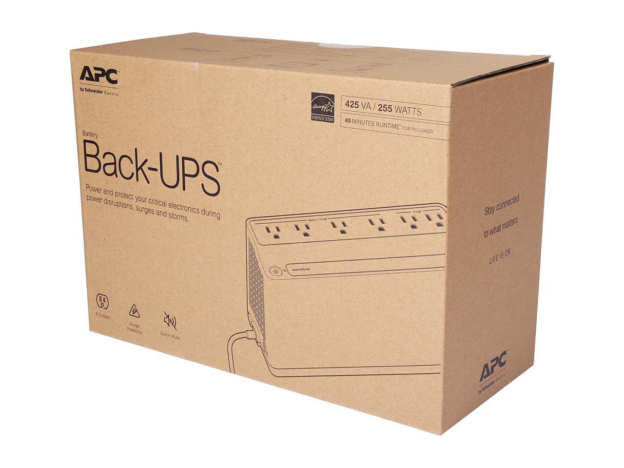 APC by Schneider Electric Back-UPS, 6 Outlets, 425VA, 120V BE425M