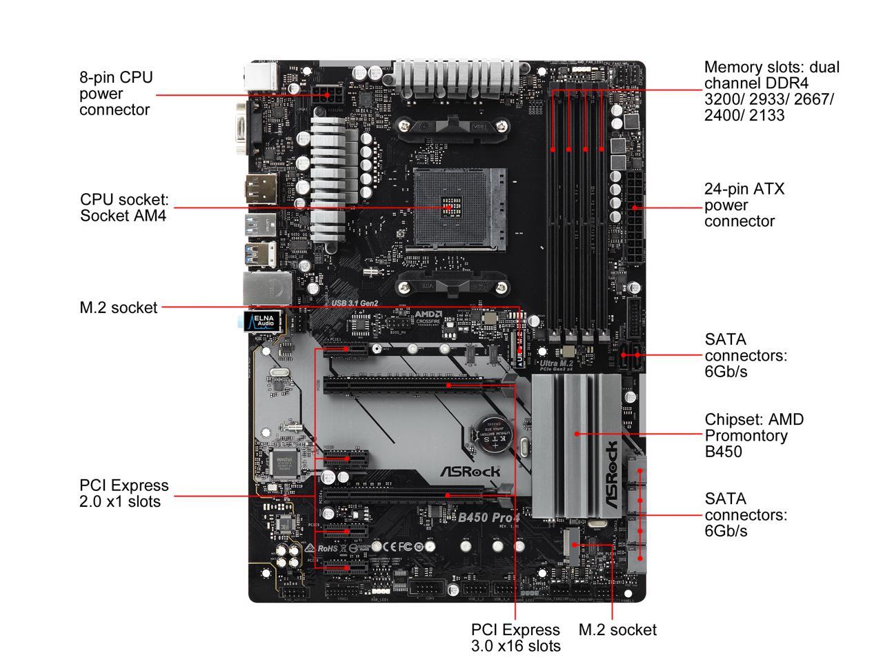 Asrock B450 Pro4 Am4 Amd Promontory B450 Sata 6Gb/S Atx Amd