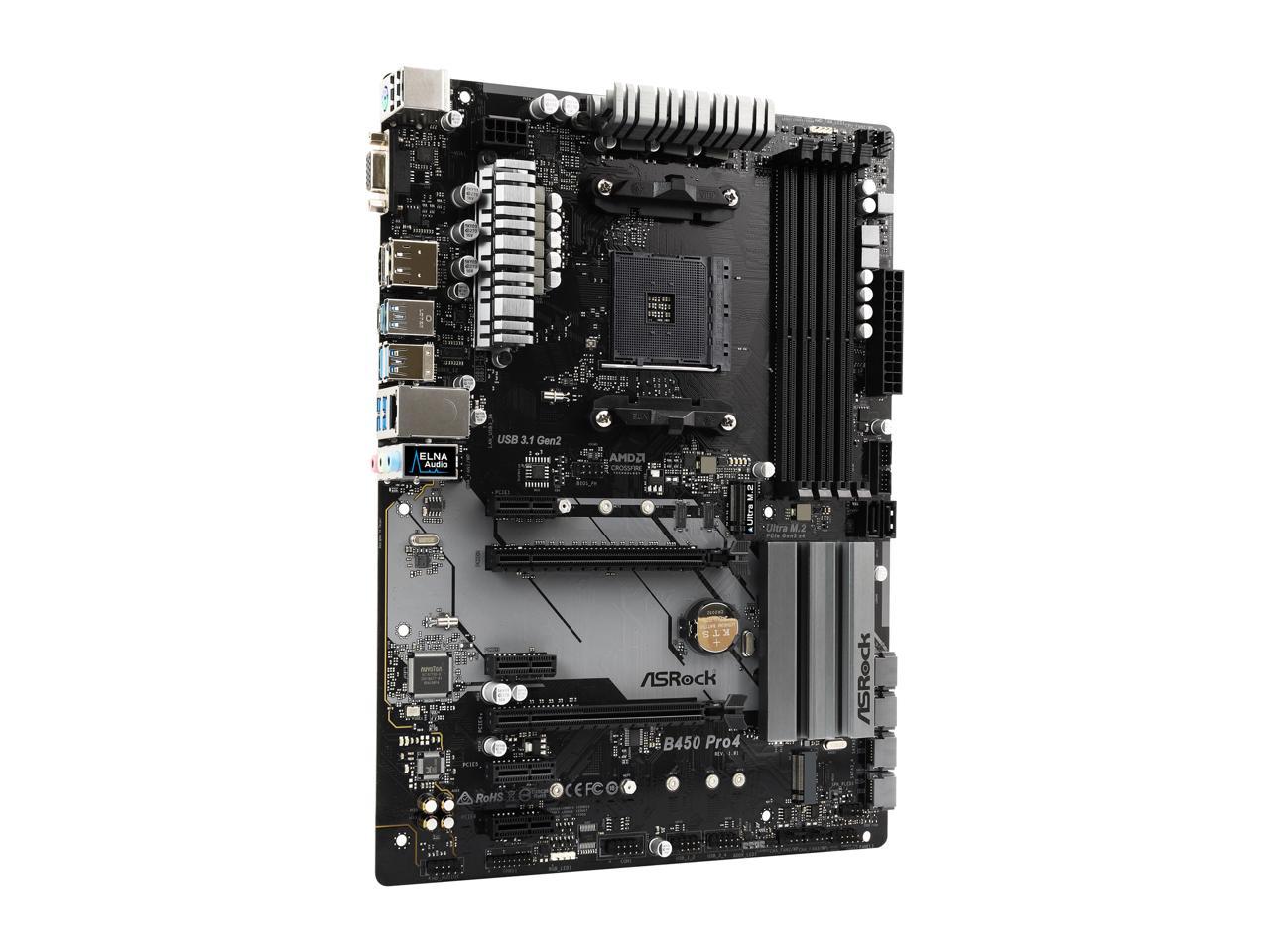 Asrock B450 Pro4 Am4 Amd Promontory B450 Sata 6Gb/S Atx Amd Motherboard