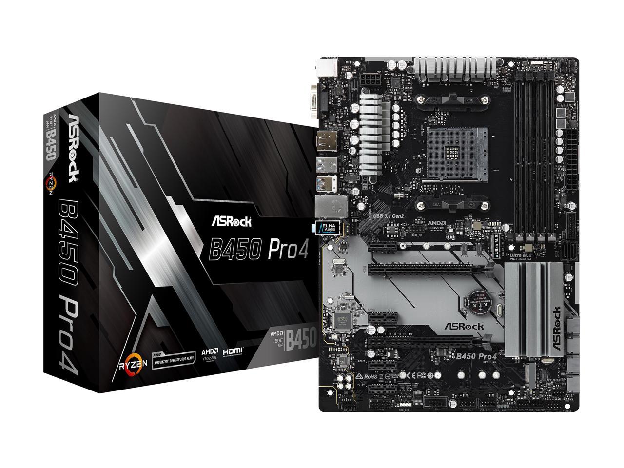 Asrock B450 Pro4 Am4 Amd Promontory B450 Sata 6Gb/S Atx Amd Motherboard