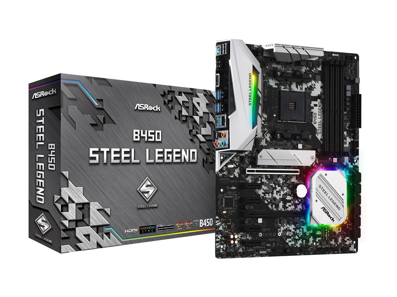 Asrock B450 Steel Legend Am4 Amd Promontory B450 Sata 6Gb/S Atx Amd Motherboard