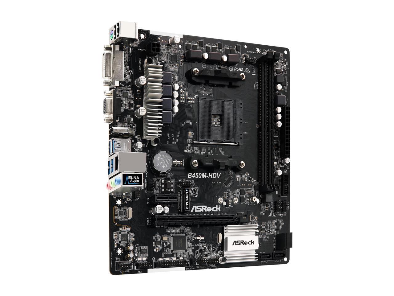 Asrock B450M-Hdv Am4 Amd Promontory B450 Sata 6Gb/S Usb 3.1 Hdmi Micro Atx Amd Motherboard