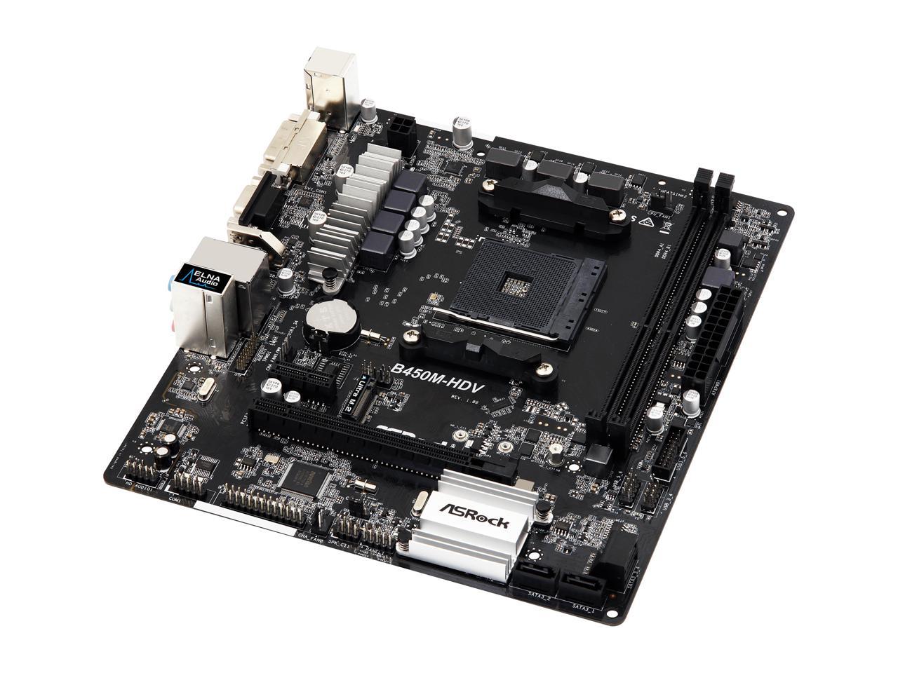Asrock B450M-Hdv Am4 Amd Promontory B450 Sata 6Gb/S Usb 3.1 Hdmi Micro Atx Amd Motherboard