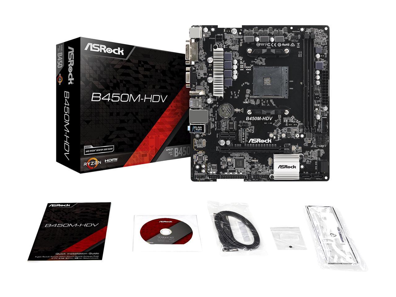 Asrock B450M-Hdv Am4 Amd Promontory B450 Sata 6Gb/S Usb 3.1 Hdmi Micro Atx Amd Motherboard