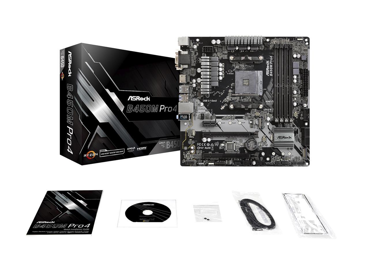 Asrock B450M Pro4 Am4 Amd Promontory B450 Sata 6Gb/S Micro Atx Amd Motherboard