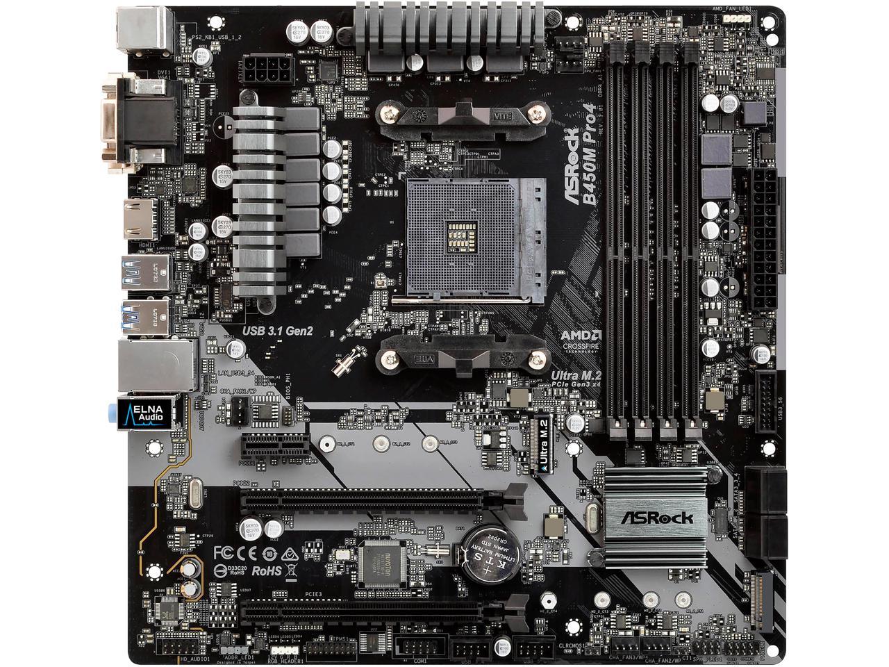 Asrock B450M Pro4 Am4 Amd Promontory B450 Sata 6Gb/S Micro Atx Amd Motherboard