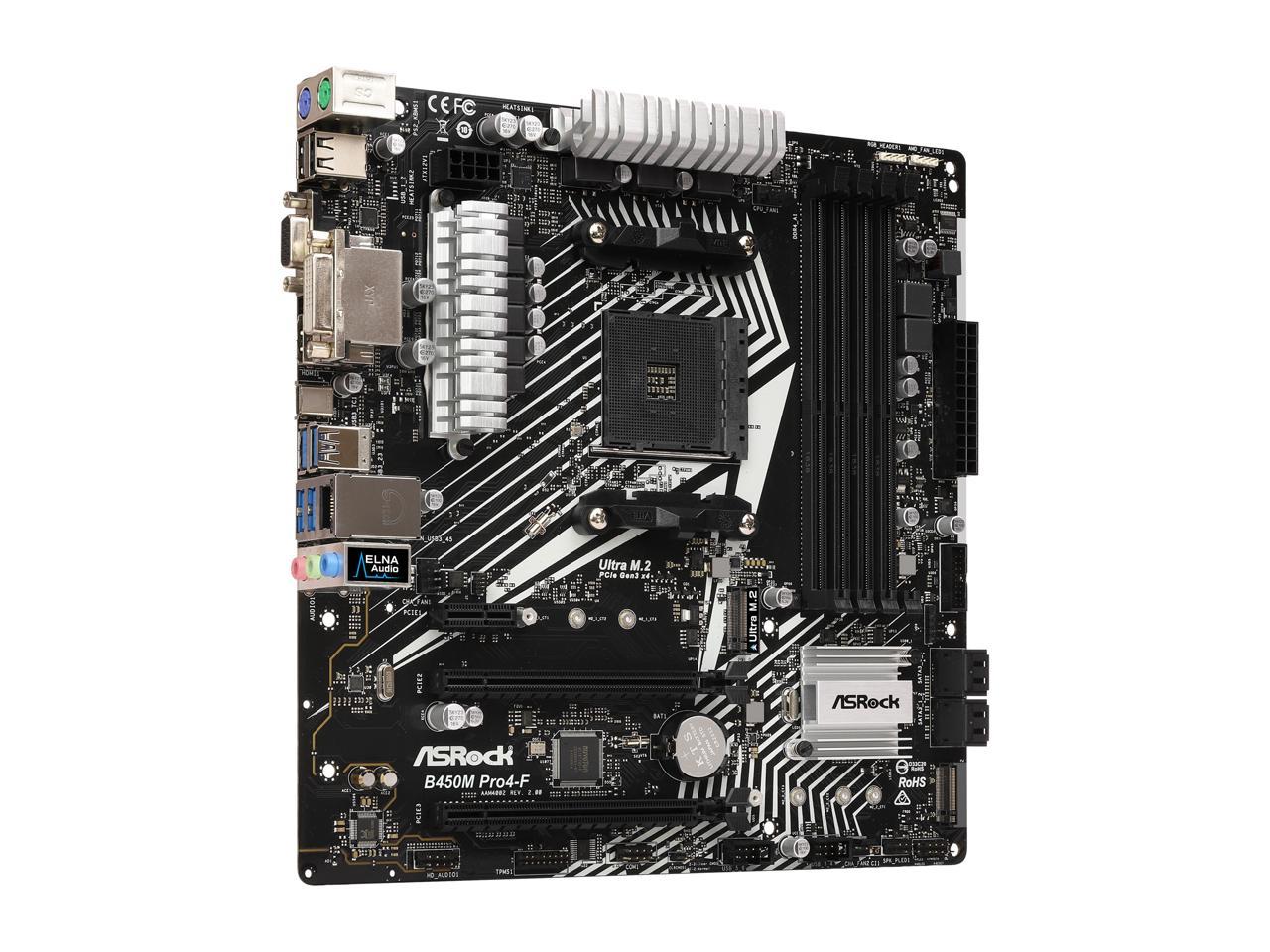 Asrock B450M Pro4-F Am4 Amd Promontory B450 Sata 6Gb/S Usb 3.1 Hdmi Micro Atx Amd Motherboard