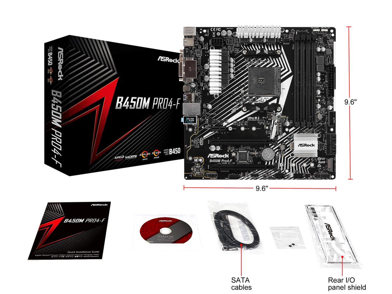 Asrock B450M Pro4-F Am4 Amd Promontory B450 Sata 6Gb/S Usb