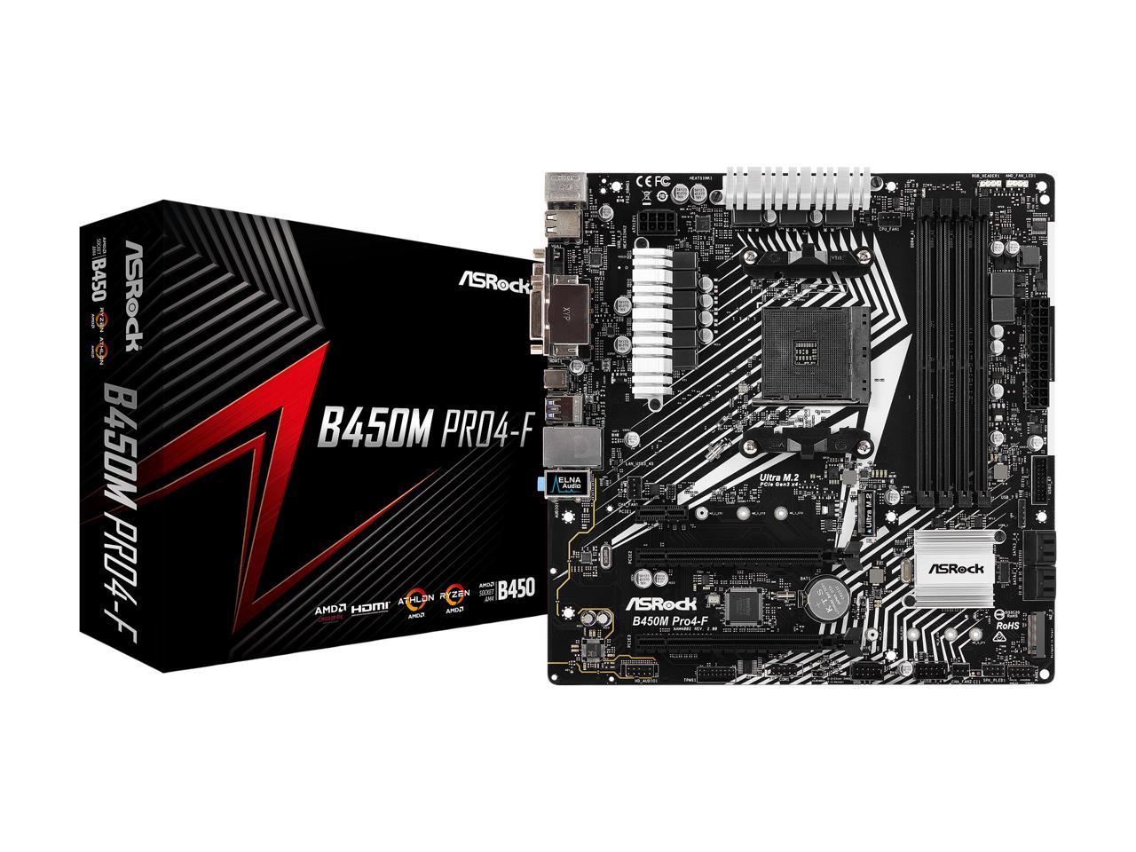 Asrock B450M Pro4-F Am4 Amd Promontory B450 Sata 6Gb/S Usb 3.1 Hdmi Micro Atx Amd Motherboard