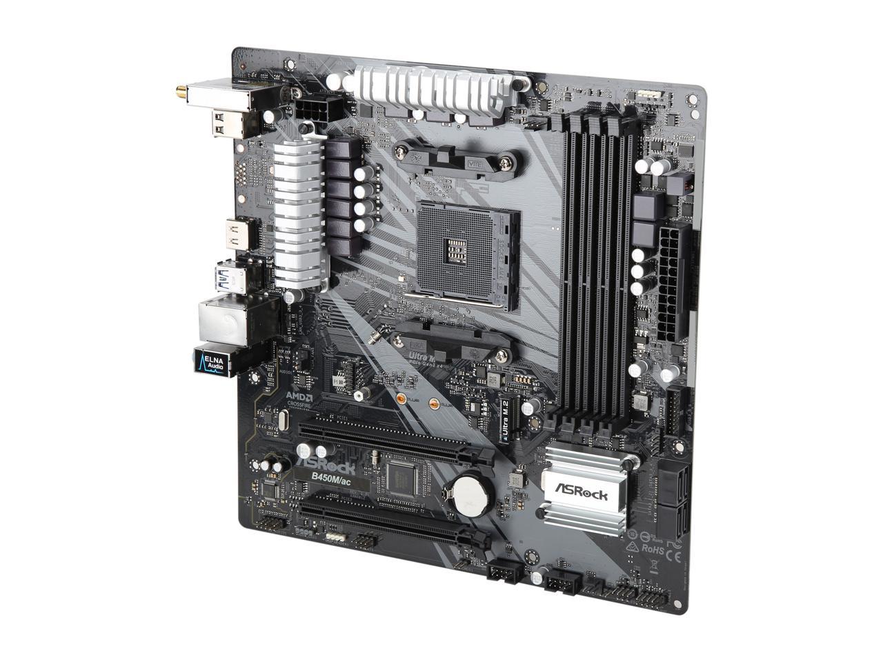 Asrock B450M/Ac Am4 Amd Promontory B450 Sata 6Gb/S Micro Atx Amd Motherboard