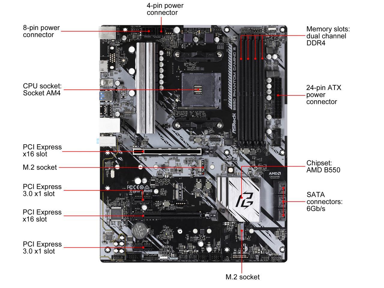 Asrock B550 Phantom Gaming 4 Am4 Amd B550 Sata 6Gb/S Atx Amd Motherboard