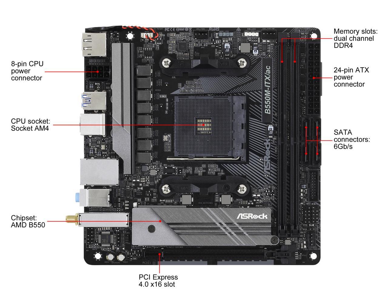 Asrock B550M-Itx/Ac Am4 Amd B550 Sata 6Gb/S Mini Itx Amd Motherboard