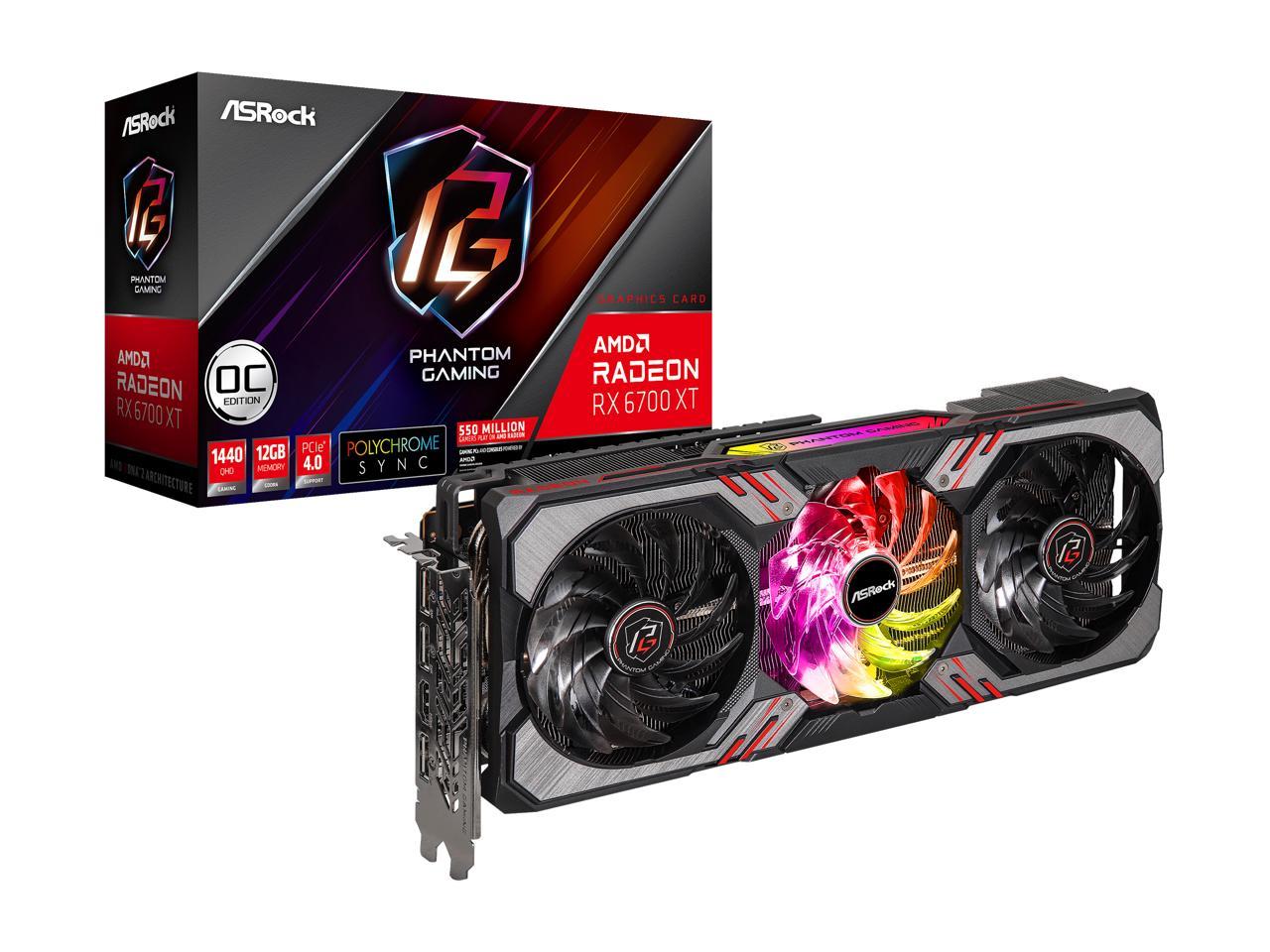 Asrock Radeon Rx 6700 Xt Phantom Gaming D Graphic Card, 12Gb Gddr6 Vram, Amd Rdna2 (Rx6700Xt Pgd 12Go)
