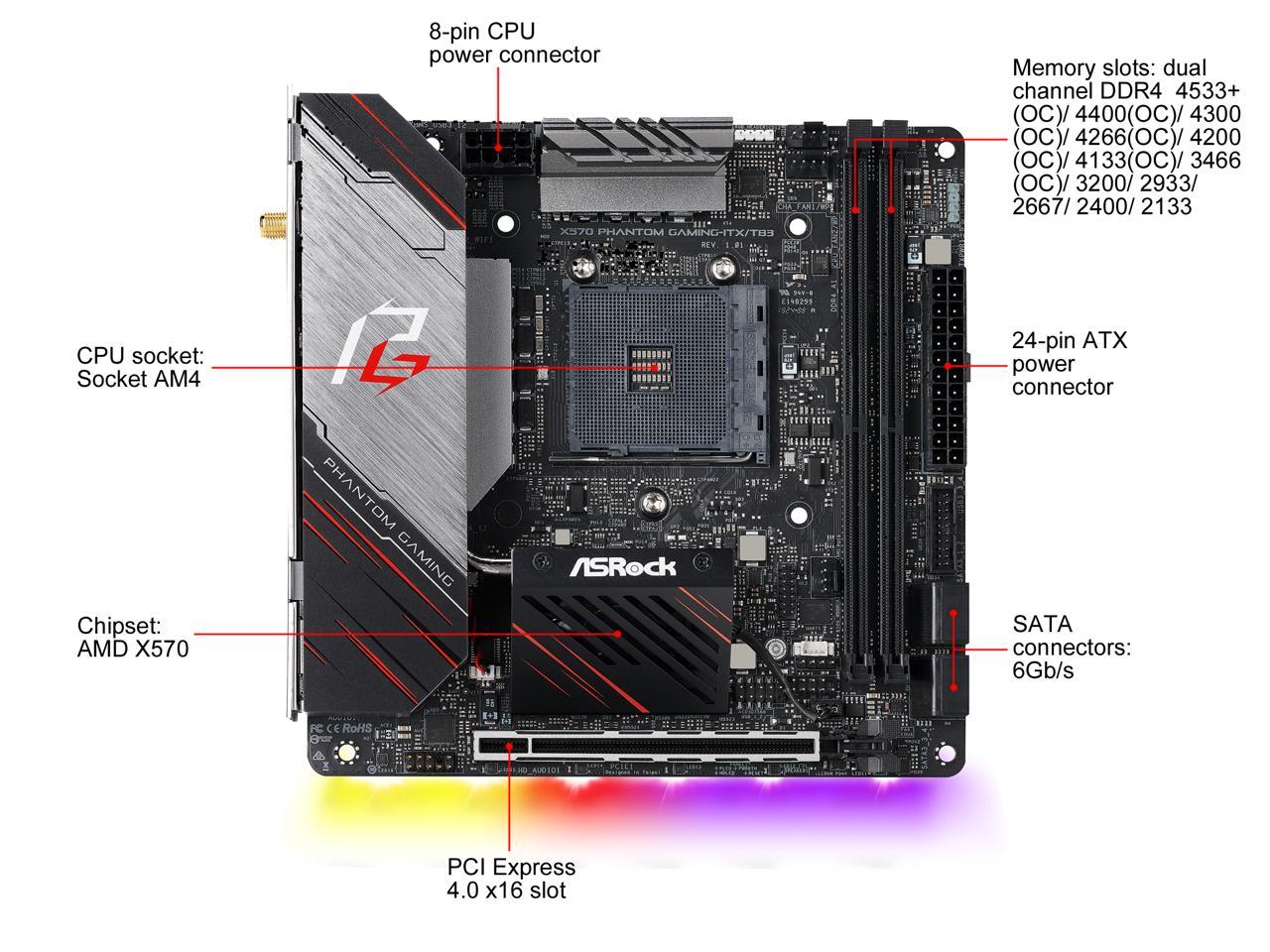 Asrock X570 Phantom Gaming-Itx/Tb3 Mini Itx Thunderbolt 3 Amd Motherboard