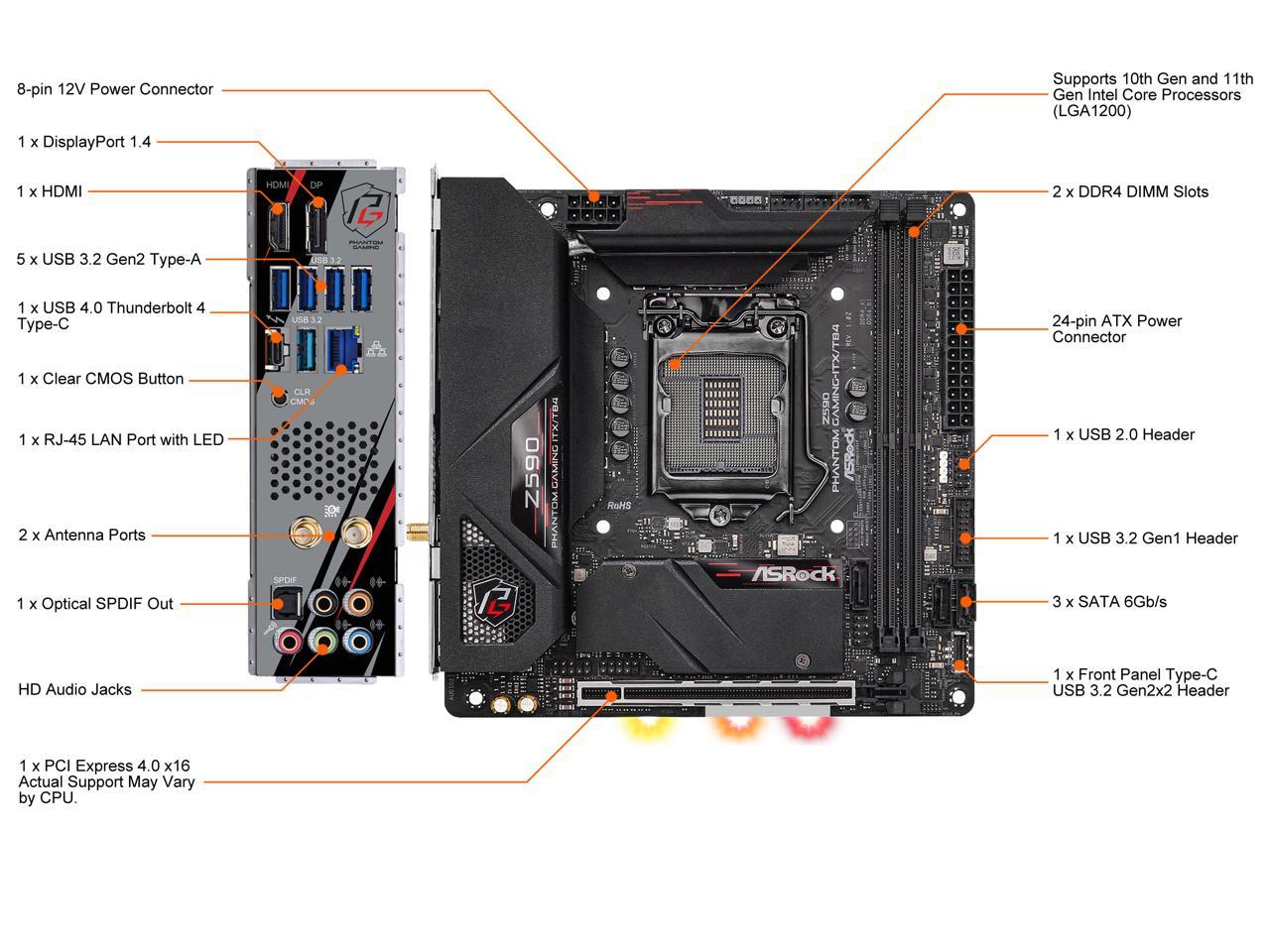Asrock Z590 Phantom Gaming-Itx/Tb4 Lga 1200 Intel Z590 Sata Z590
