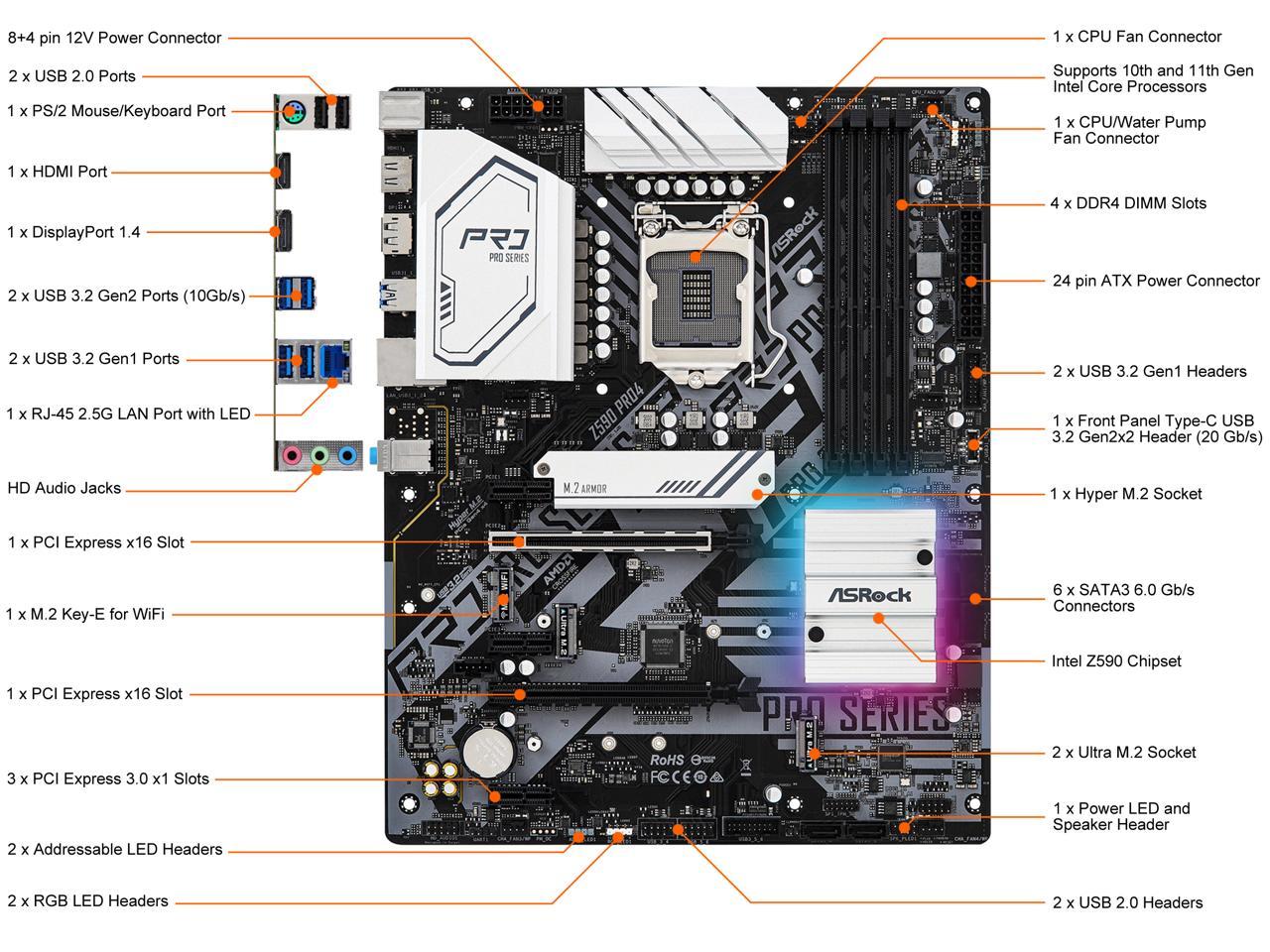Asrock Z590 Pro4 Lga 1200 Intel Z590 Sata 6Gb/S Atx Intel Motherboard