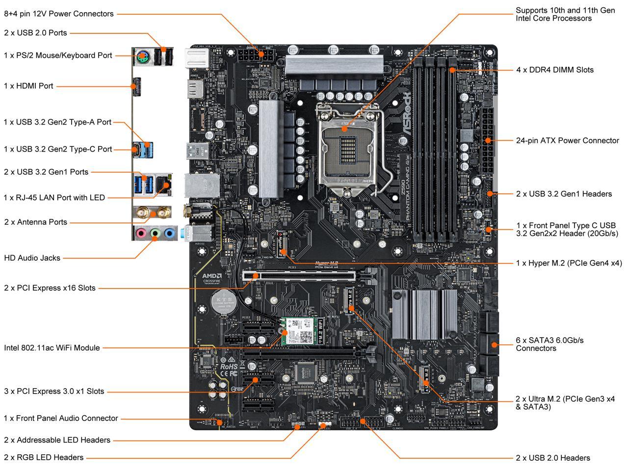 Asrock Z590 Phantom Gaming 4/Ac Lga 1200 Intel Z590 Sata 6Gb/S Atx Intel Motherboard