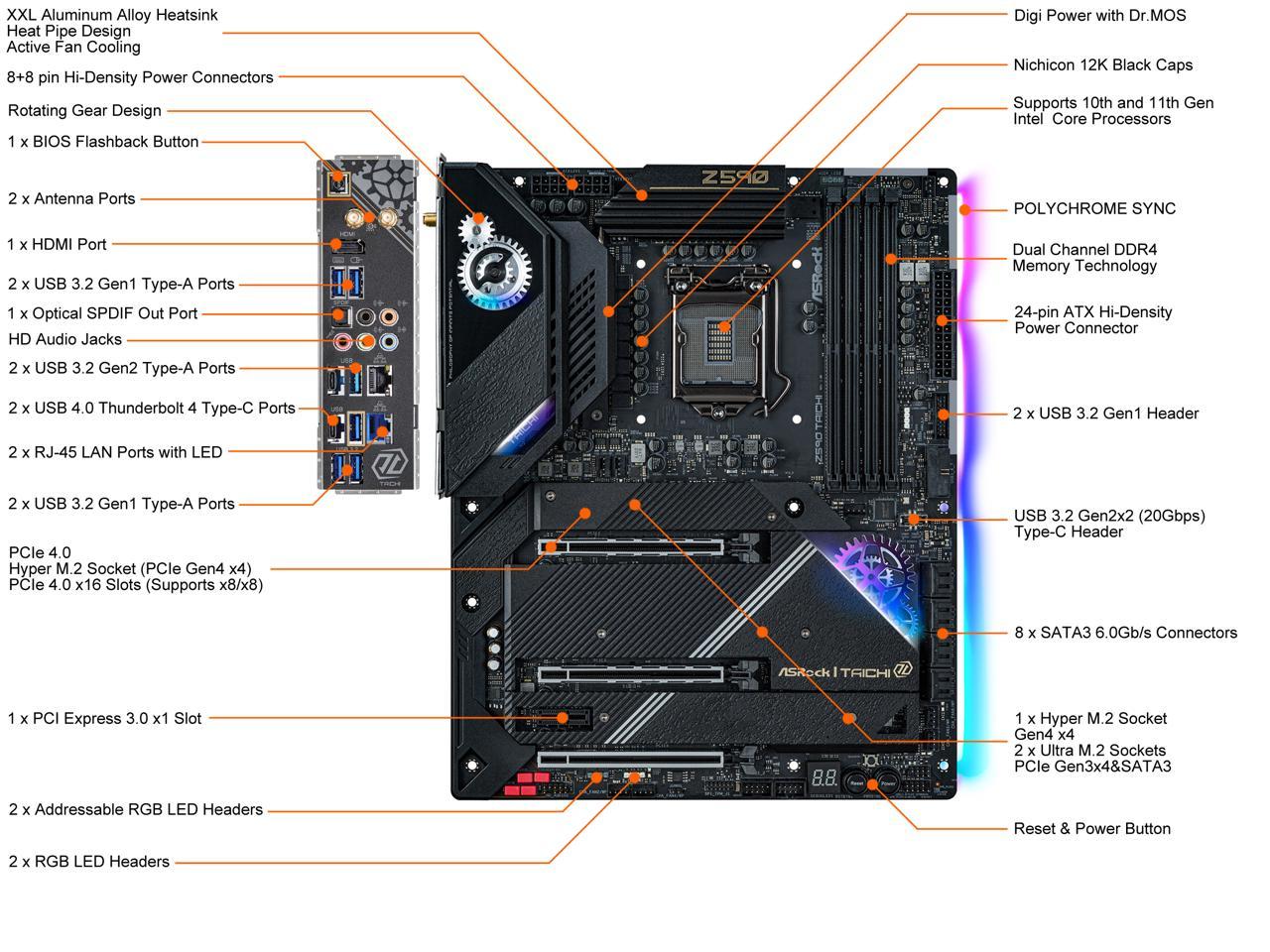Asrock Z590 Taichi Lga 1200 Intel Z590 Sata 6Gb/S Atx Intel Motherboard