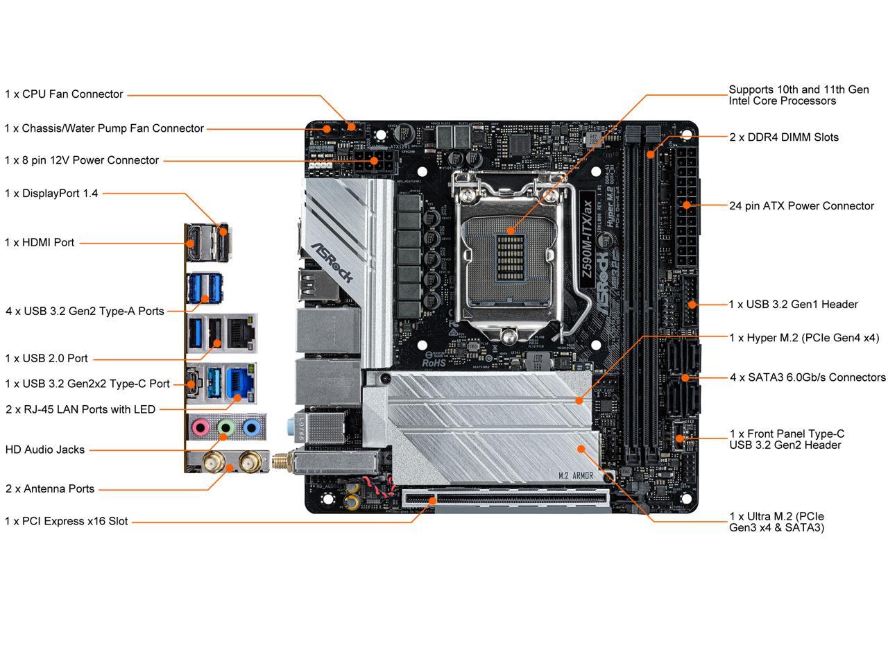 Asrock Z590M-Itx/Ax Lga 1200 Intel Z590 Sata 6Gb/S Mini Itx Intel Motherboard