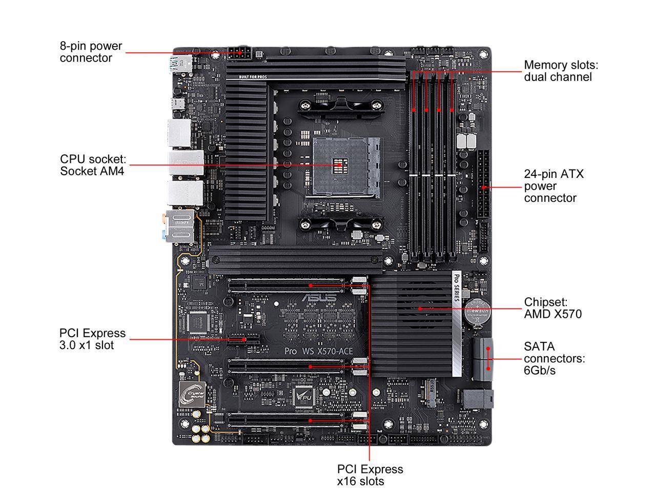 Asus Amd Am4 Pro Ws X570-Ace Atx Workstation Motherboard With 3 Pcie 4.0 X16, Realtek And Intel