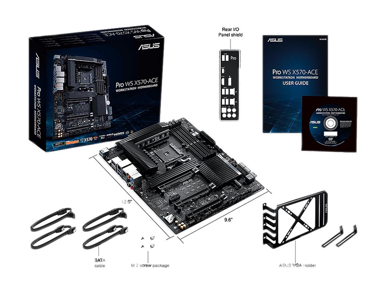 Asus Amd Am4 Pro Ws X570-Ace Atx Workstation Motherboard With 3 Pcie 4.0 X16, Realtek And Intel