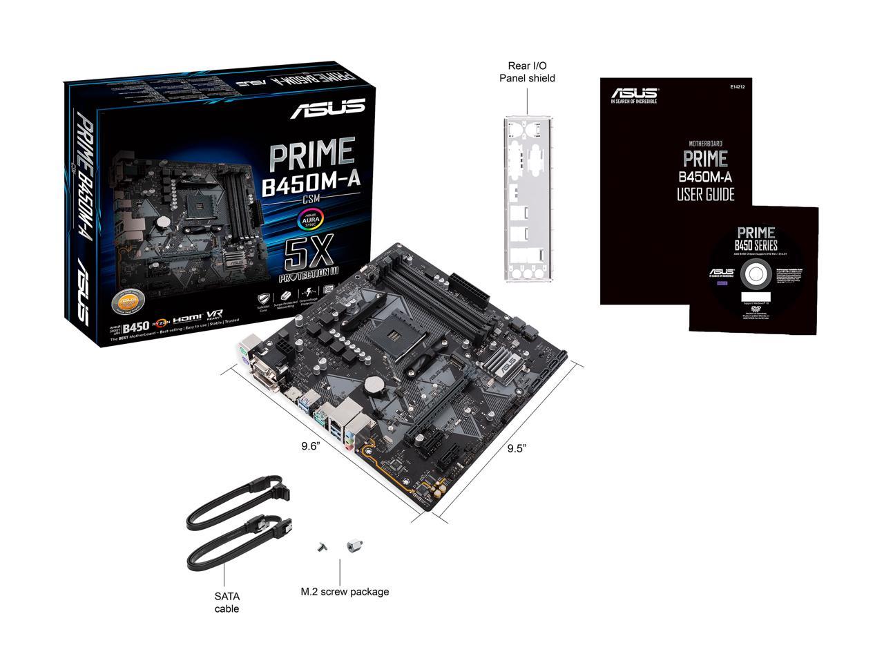 Asus Prime B450M-A/Csm Am4 Amd B450 Sata 6Gb/S Usb 3.1 Hdmi Micro Atx Amd Motherboard