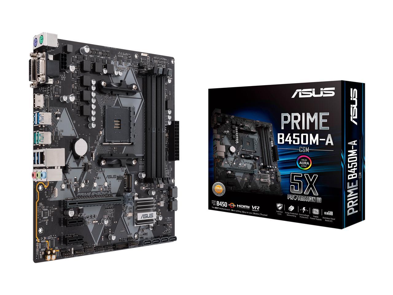 Asus Prime B450M-A/Csm Am4 Amd B450 Sata 6Gb/S Usb 3.1 Hdmi Micro Atx Amd Motherboard